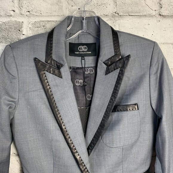 Tart Collections Wool Blend Lamb Leather Trim Fitted Blazer Jacket New - Picture 2 of 16